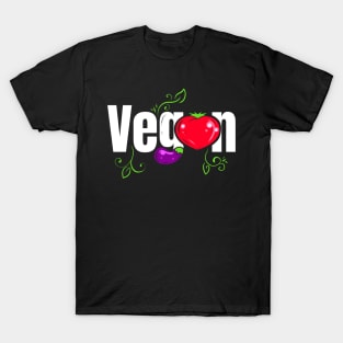 Heart Tomato And Eggplant Logo Go Vegan T-Shirt